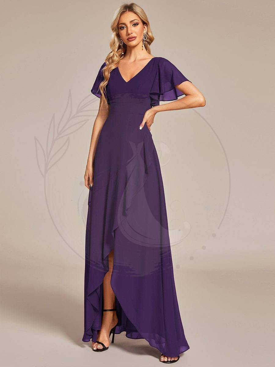 Robe demoiselle d’honneur Superbe mousseline Manches volantées à ourlet lotus – Image 9
