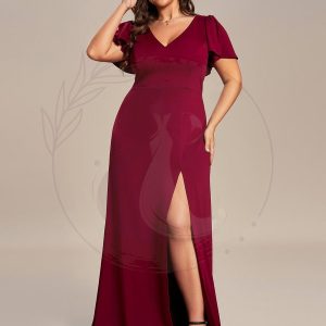 Robe demoiselle d’honneur fendue Manches volantées classiques de grande taille