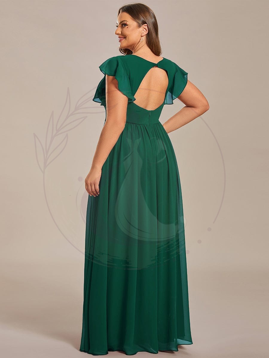 Robe demoiselle d’honneur Curvy mousseline manches plissées avec découpe au dos – Image 8