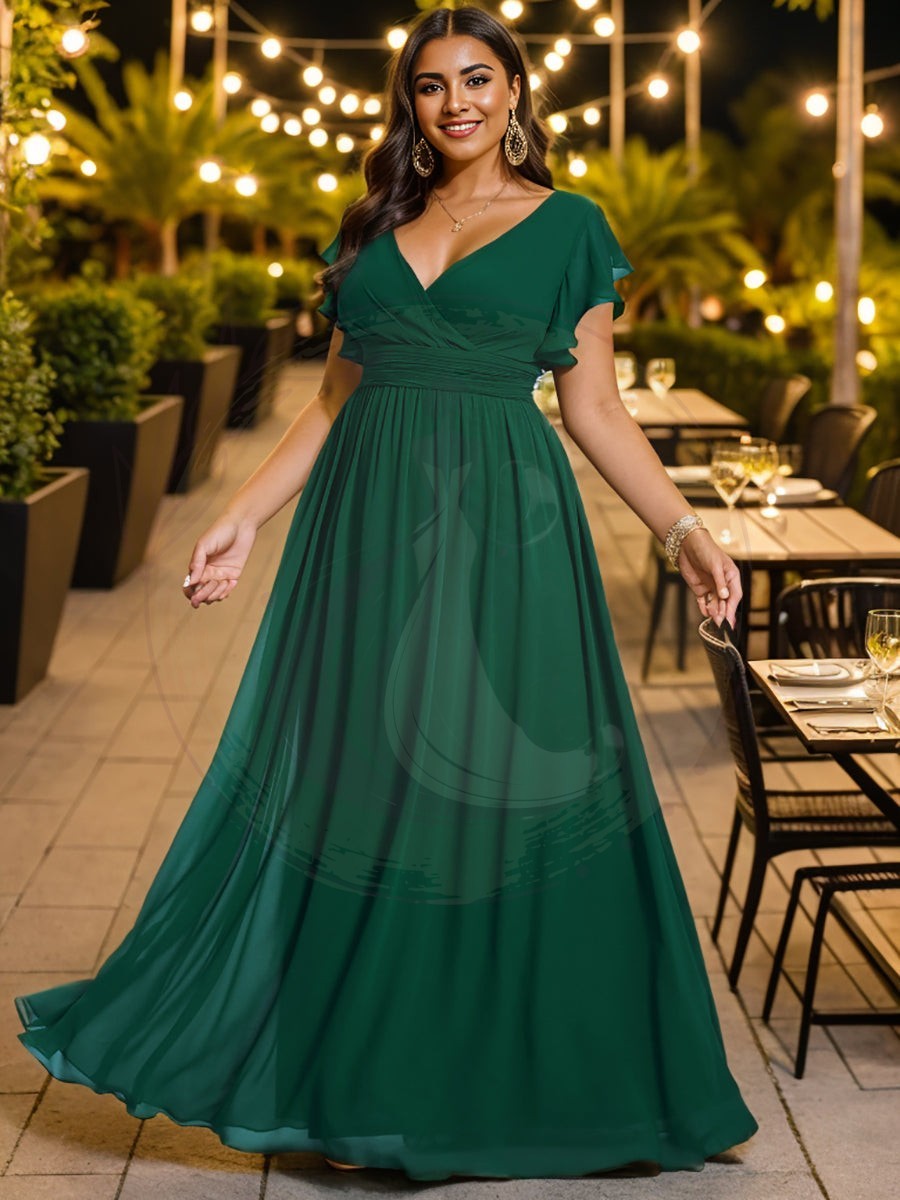 Robe demoiselle d’honneur Curvy mousseline manches plissées avec découpe au dos – Image 3