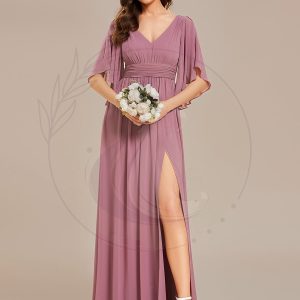 Robe Curvy en mousseline plissée Col V manches mi-longues