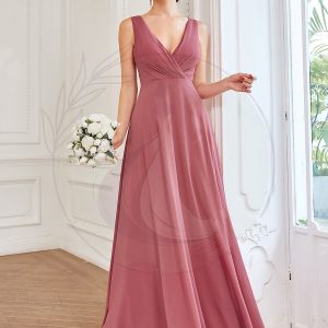 Robe de demoiselle d’honneur A-ligne en mousseline de soie dos en dentelle sans manches