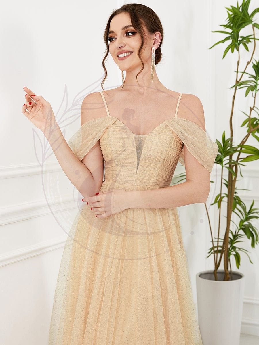 Robe de demoiselle d’honneur en tulle à épaules dénudées et bretelles fines – Image 6