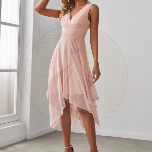 Robe de Cocktail asymétrique mousseline longueur genou avec ourlet irrégulier