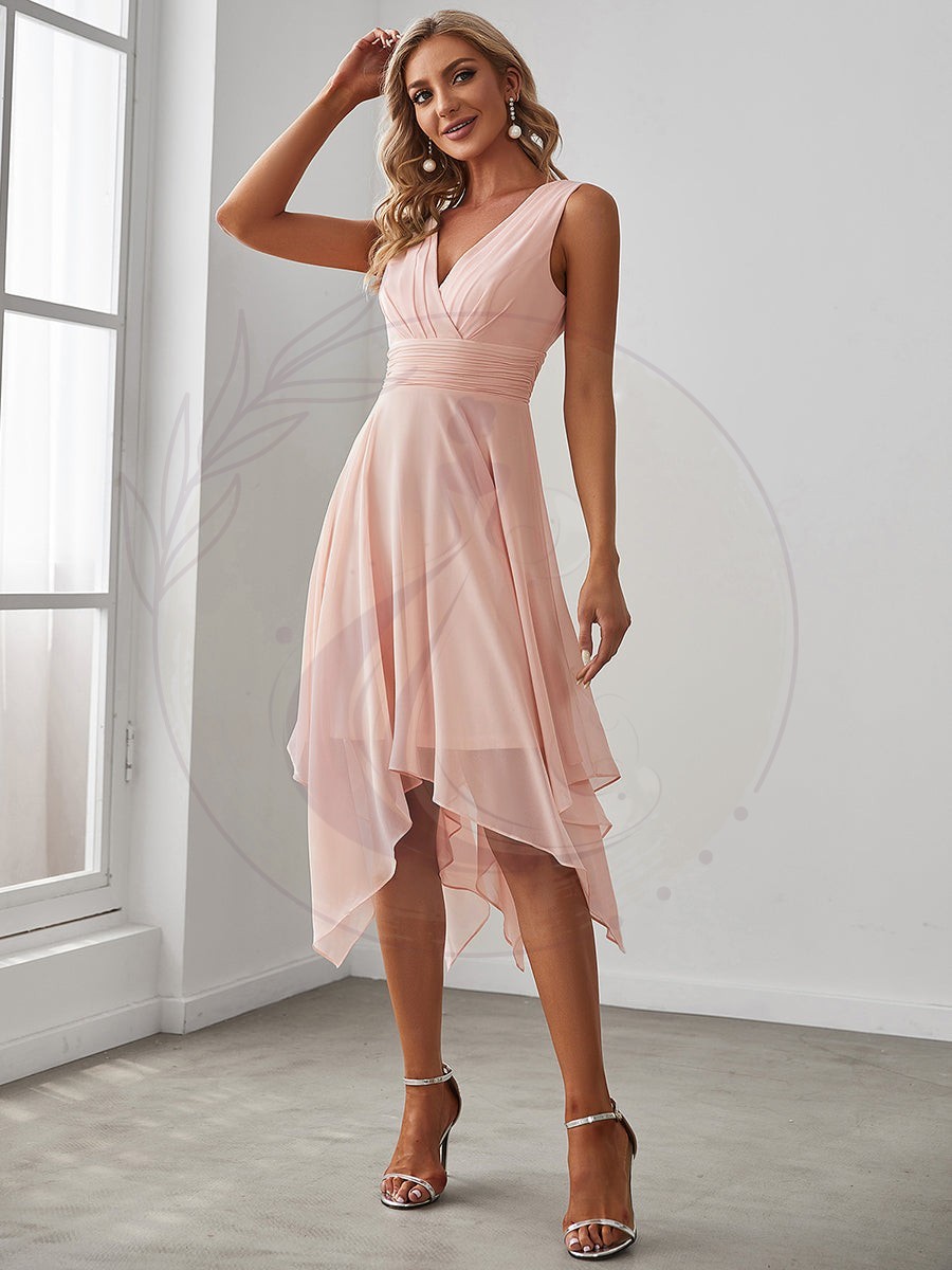 Robe de Cocktail asymétrique mousseline longueur genou avec ourlet irrégulier