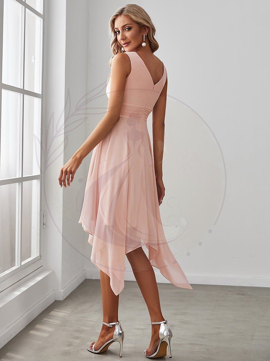 Robe de Cocktail asymétrique mousseline longueur genou avec ourlet irrégulier – Image 9