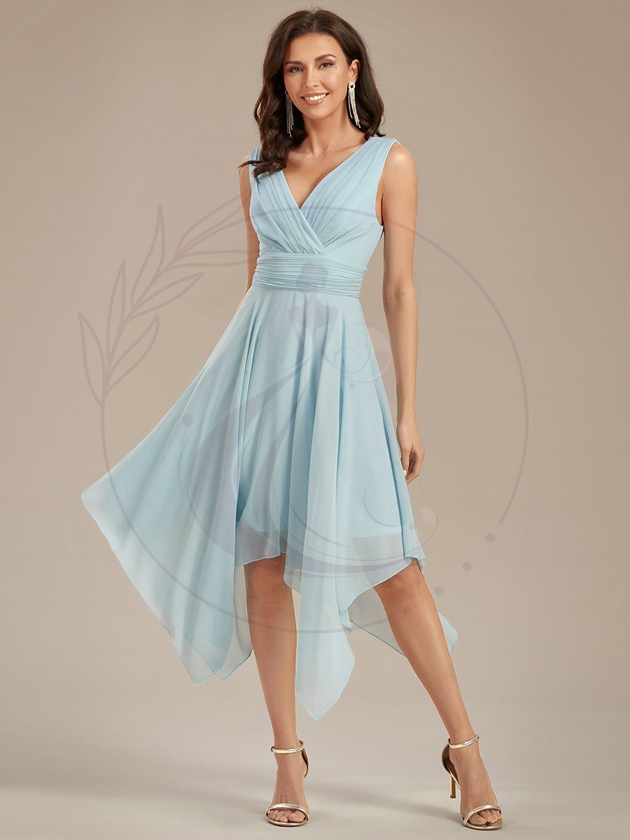 Robe de Cocktail asymétrique mousseline longueur genou avec ourlet irrégulier – Image 8
