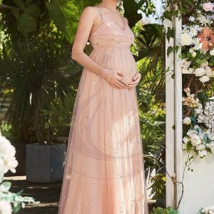 Spaghetti Strap Dispersés Paillettes V-cou Étage Longueur Robe De Maternité