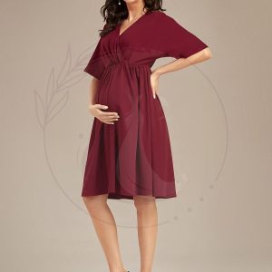 Robe de Maternité lâche Col en V Demi-manches au genou