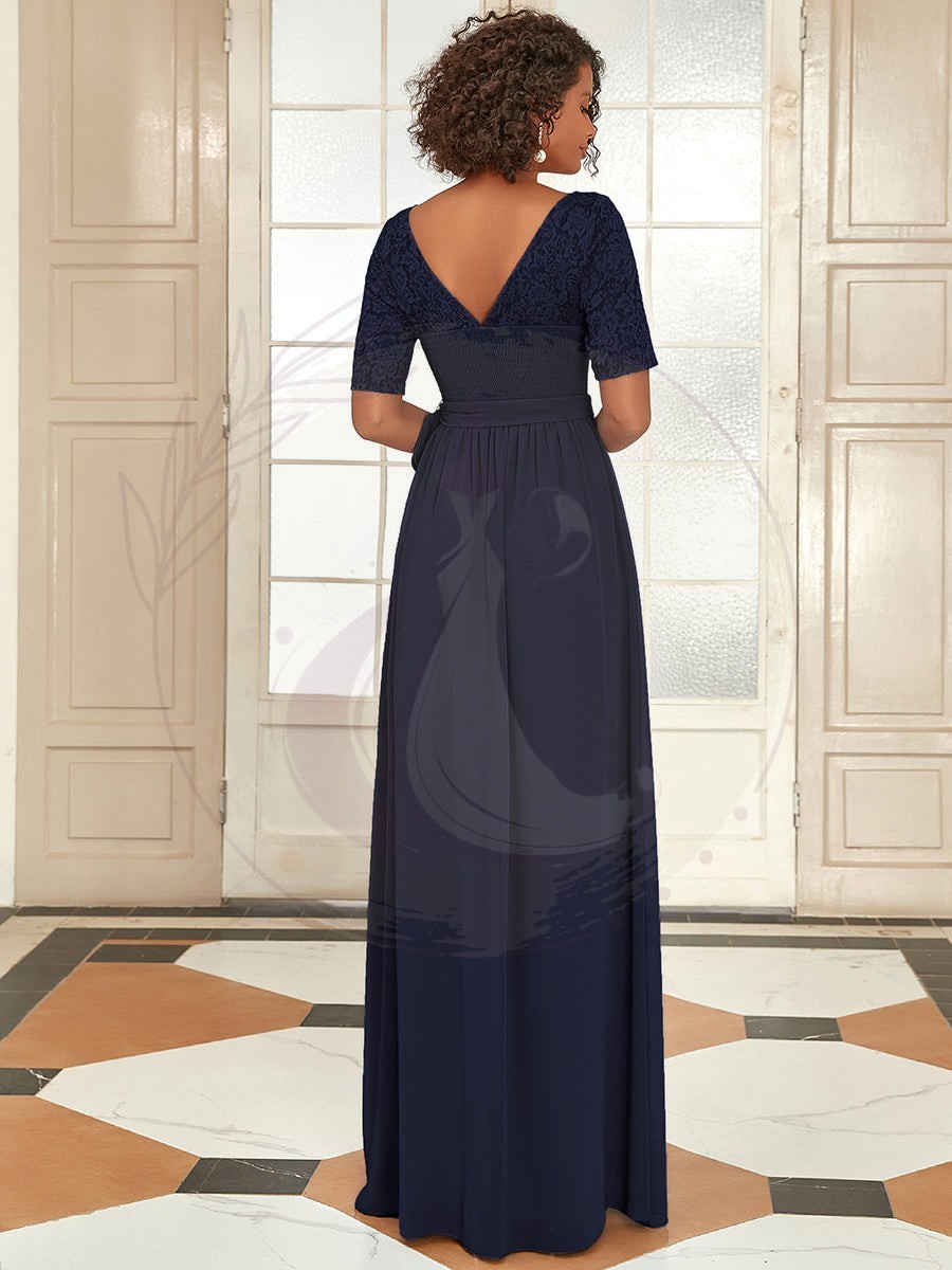 Robe de soirée élégante en dentelle et mousseline avec ceinture pour femmes – Image 9