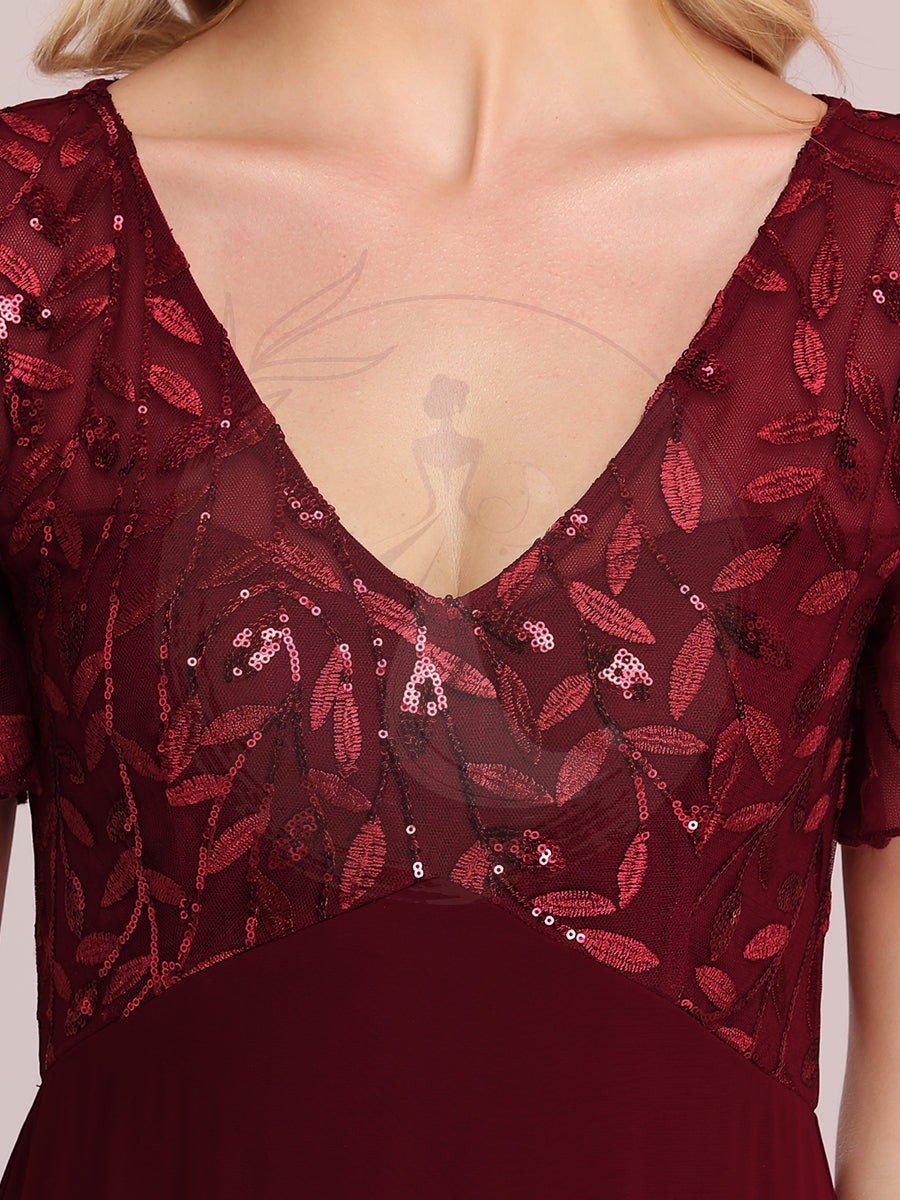 Robe de Soirée Longue à Imprimé Paillettes avec Mancherons – Image 5