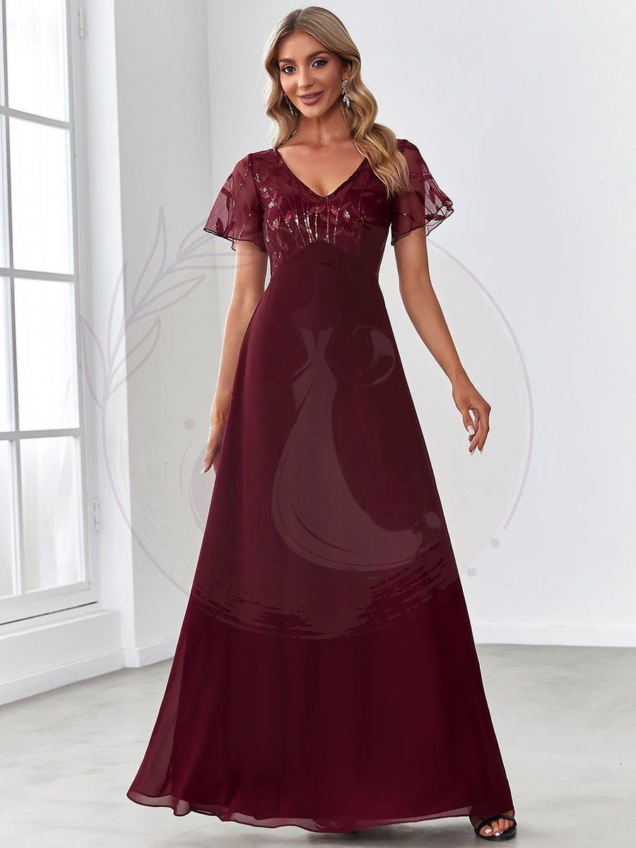 Robe de Soirée Longue à Imprimé Paillettes avec Mancherons – Image 6