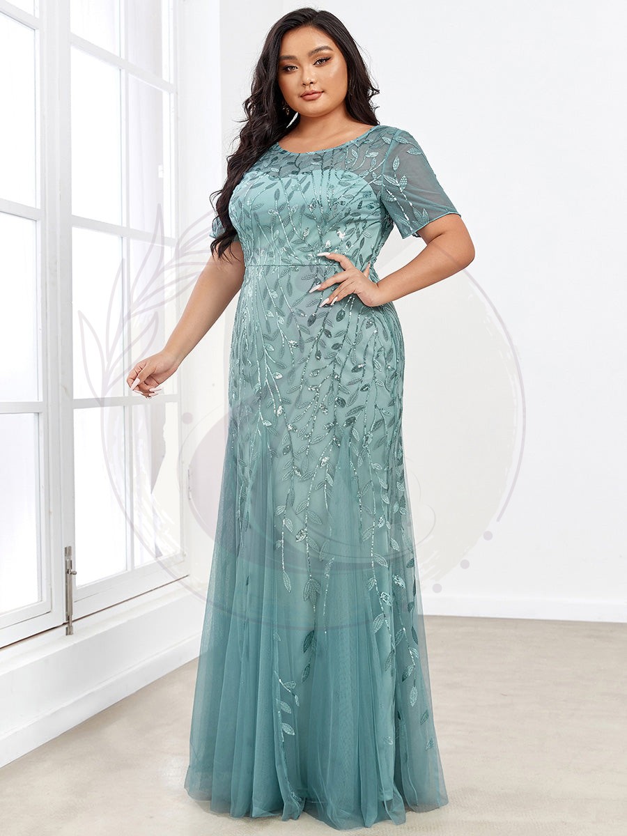 Robe Sirène Grande Taille en Tulle à Imprimé Floral et Paillettes – Image 8