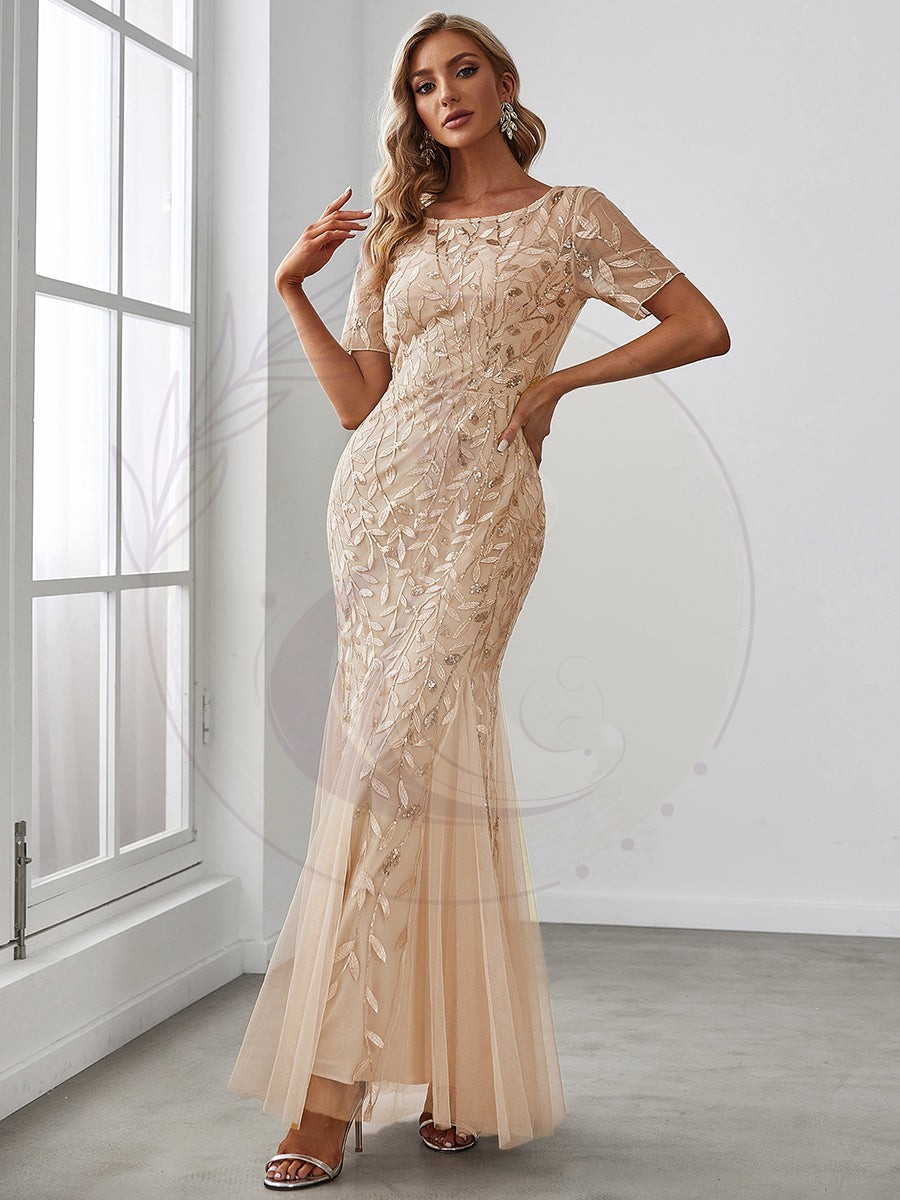 Robes demoiselle d’honneur Sirène en Tulle à Imprimé Floral et Paillettes – Image 6