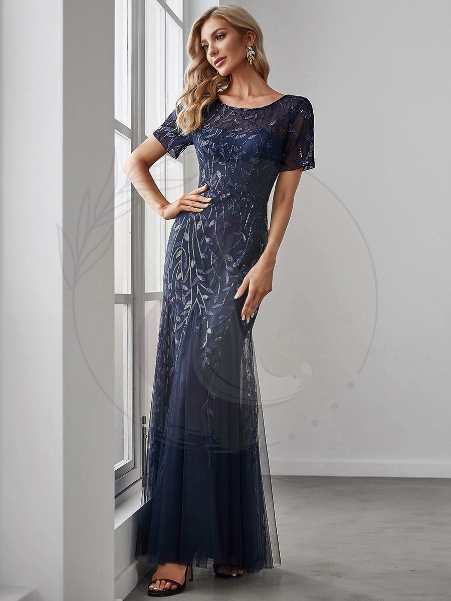 Robes demoiselle d’honneur Sirène en Tulle à Imprimé Floral et Paillettes – Image 3