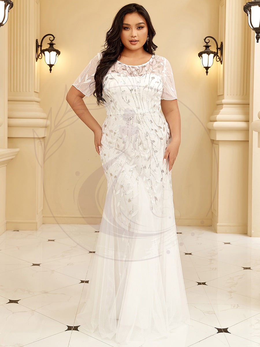 Robe Sirène Grande Taille en Tulle à Imprimé Floral et Paillettes – Image 9