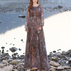 Robe bohème chic invité mariage grande taille à imprimé léopard longue