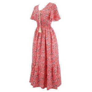 Hippie robe bohème chic rouge plissée