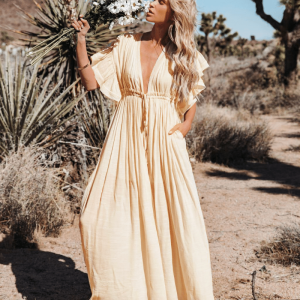 Robe longue beige terracotta bohème taille haute