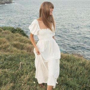 Robe bustier froncé bohème longue blanche