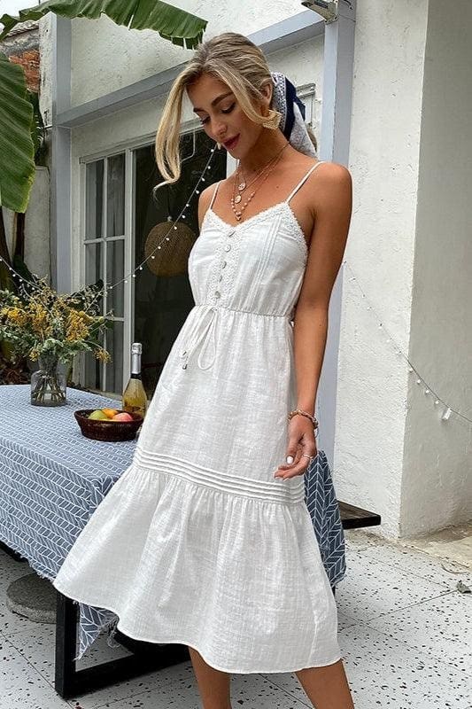 Robe Blanche Bohème À Taille Haute – Image 3