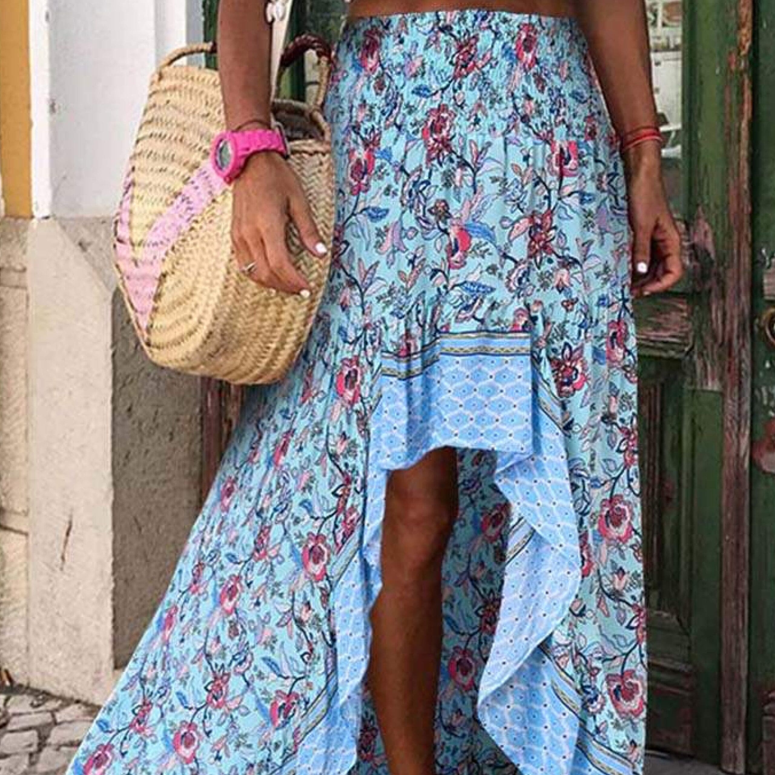 Jupe longue bohème taille haute style irrégulier – Image 2
