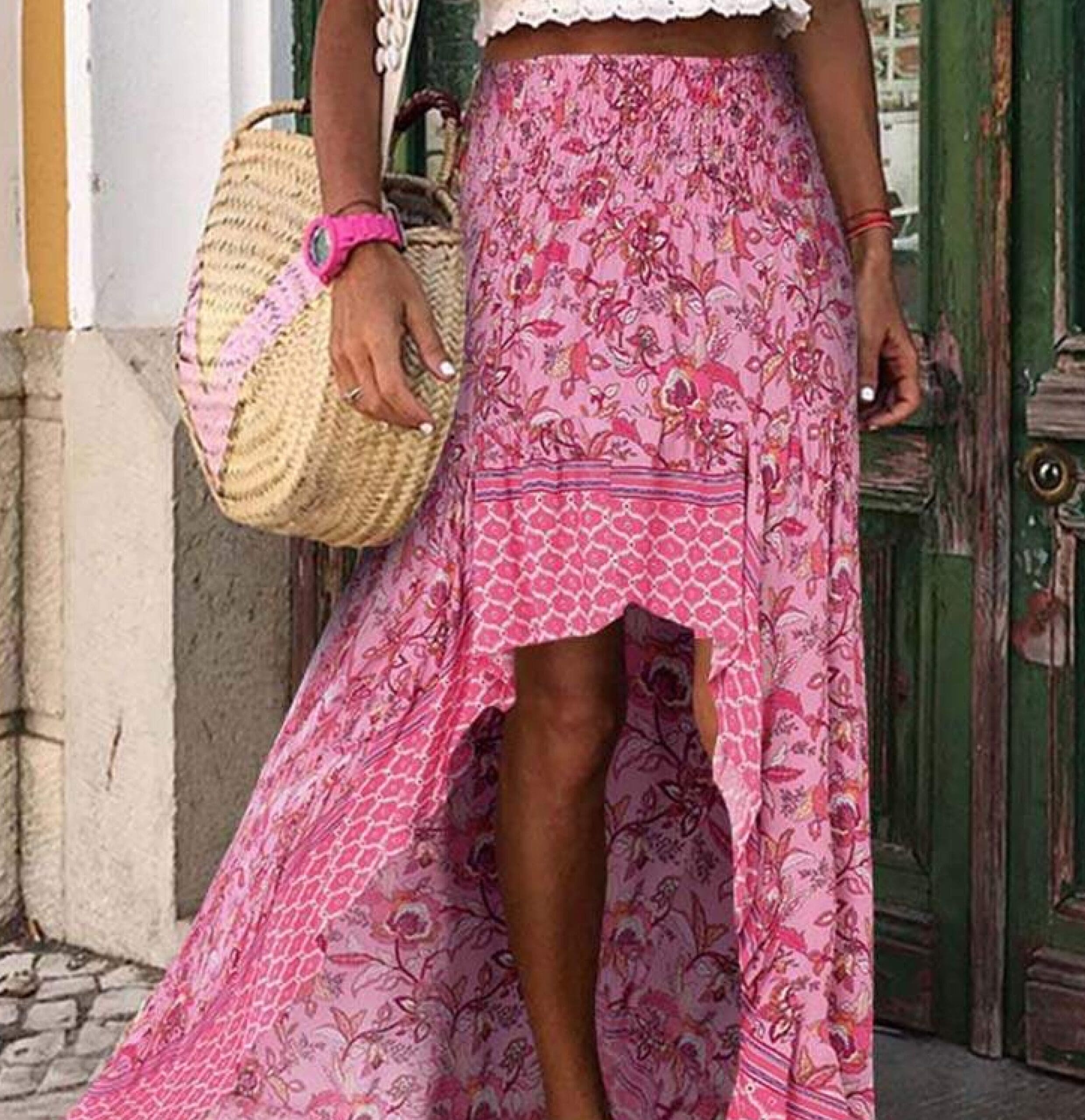 Jupe longue bohème taille haute style irrégulier – Image 3