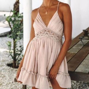 Robe bohème dentelle rose