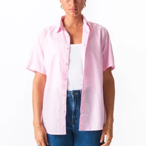 Chemise en lin à manches courtes - rouge clair