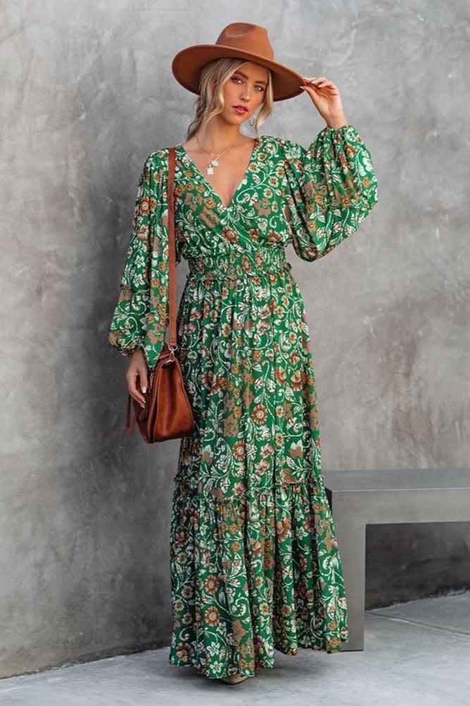 Robe Bohème Maxi Florale Verte – Image 3