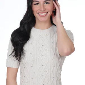 Chandail Tricot et Perles Manches Courtes