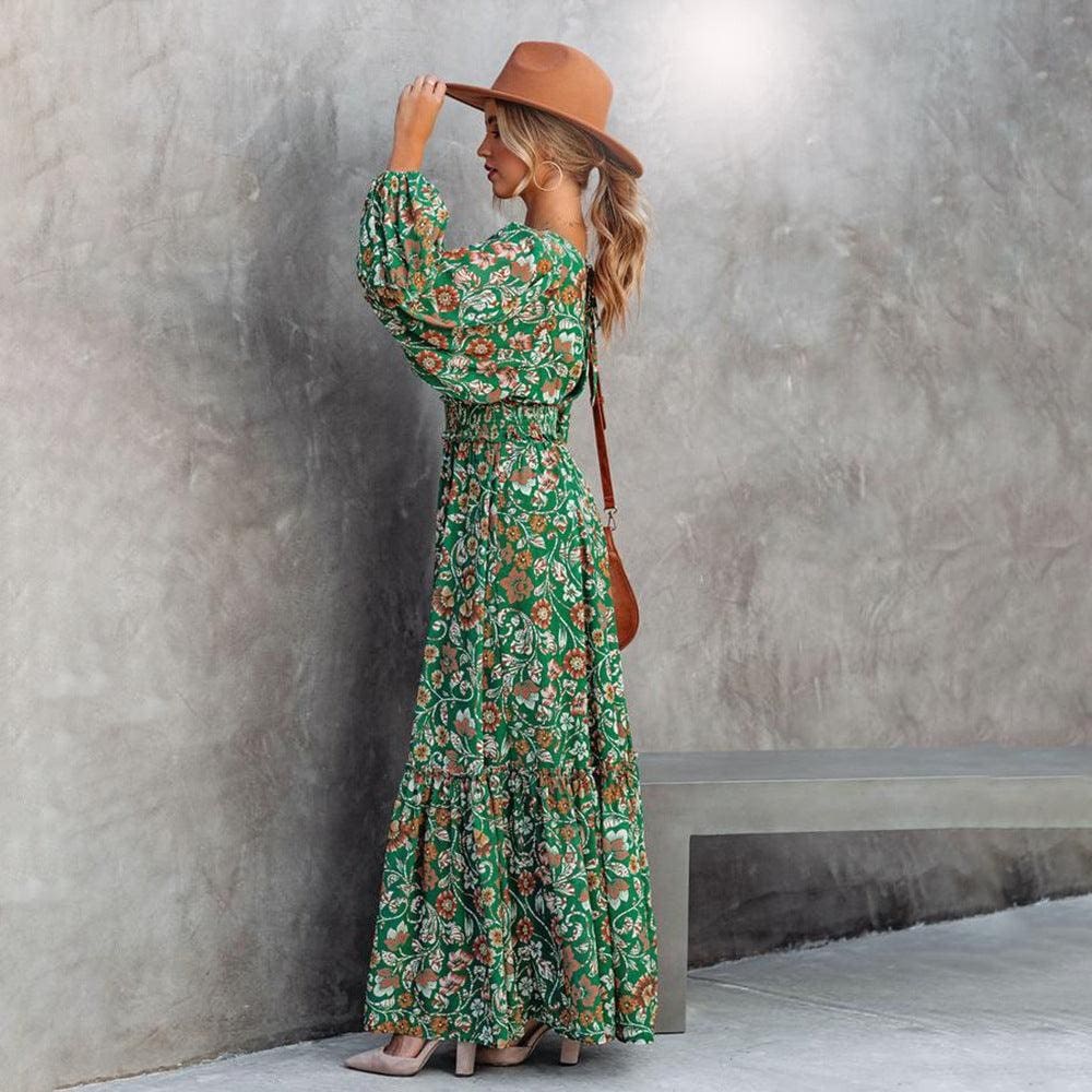 Robe Bohème Maxi Florale Verte – Image 6