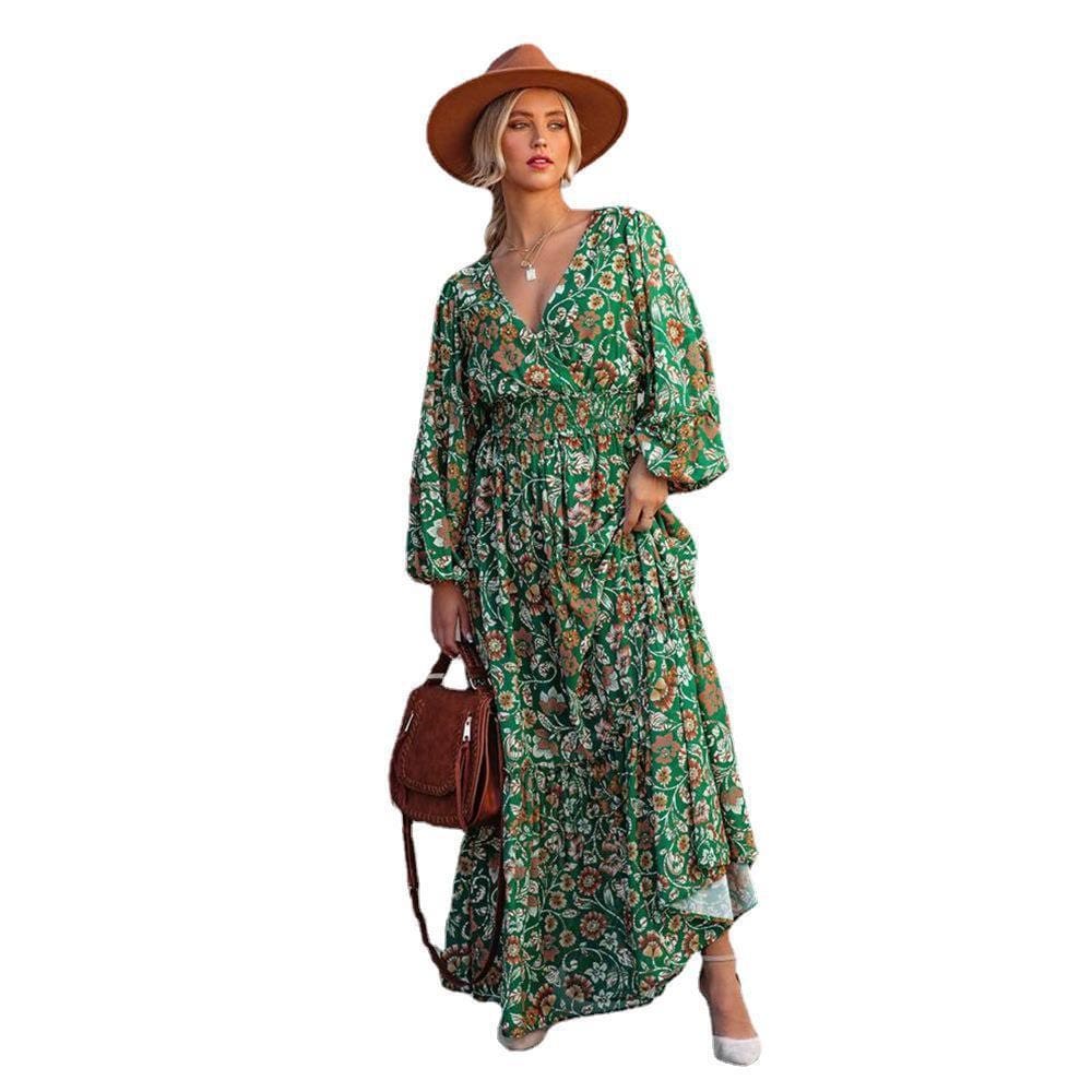 Robe Bohème Maxi Florale Verte – Image 7