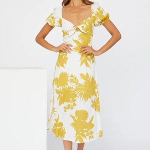 Robe Mi-Longue Jaune Fée