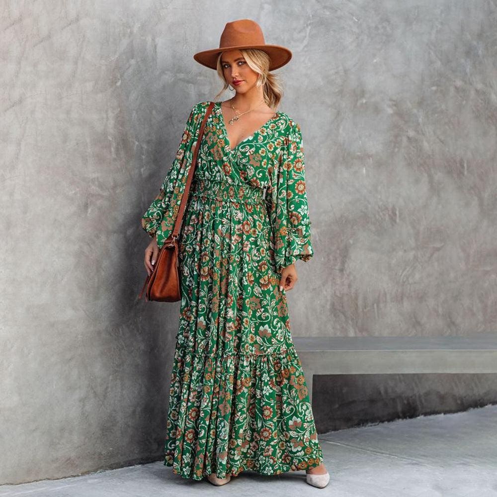 Robe Bohème Maxi Florale Verte – Image 4