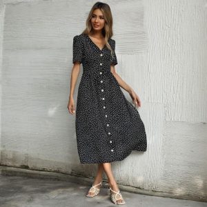 Robe Bohème Verte À Pois