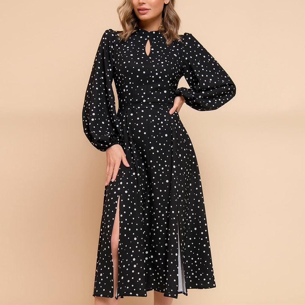 Robe Noire À Pois Et À Manches Longues – Image 2