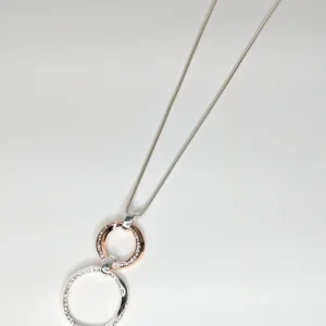 Collier Long Argent 2 Anneaux et Or Rose