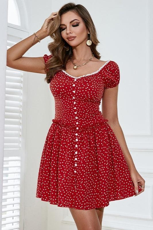 Robe Mignonne À Pois Rouges Et À Manches Courtes – Image 3