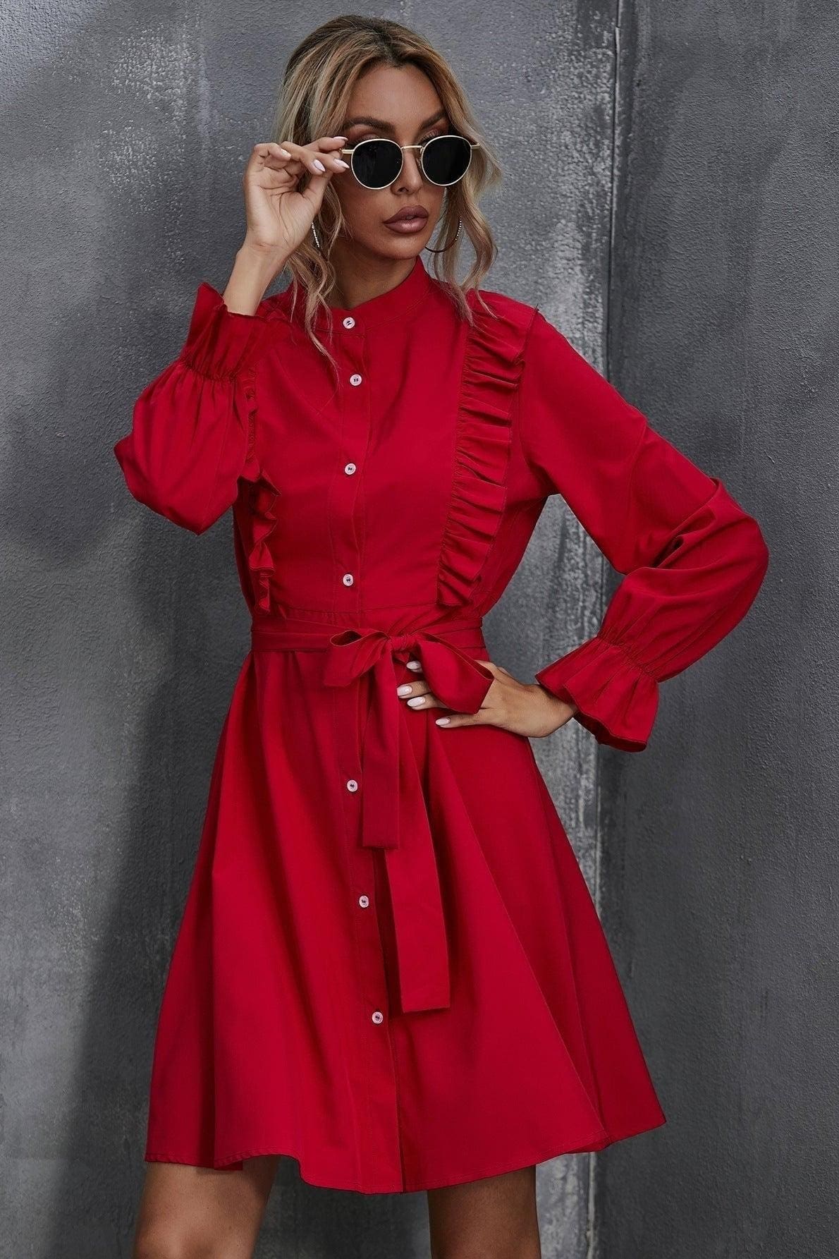 Robe Bohème Rouge À Volants – Image 3