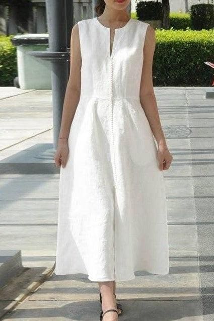Robe Blanche Coton Bohème Longue Sans Manche – Image 3