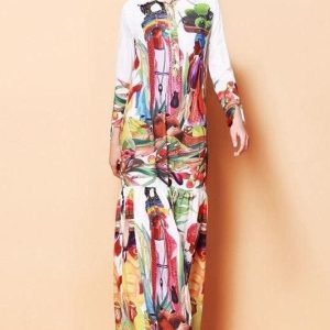 Robe Chemise Bohème Designer Longue Coloré