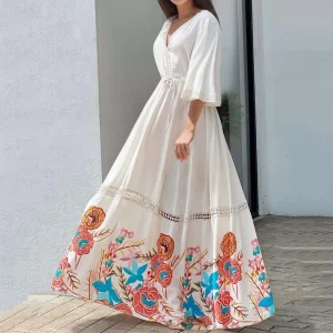 Robe bohème blanche à manches longues 