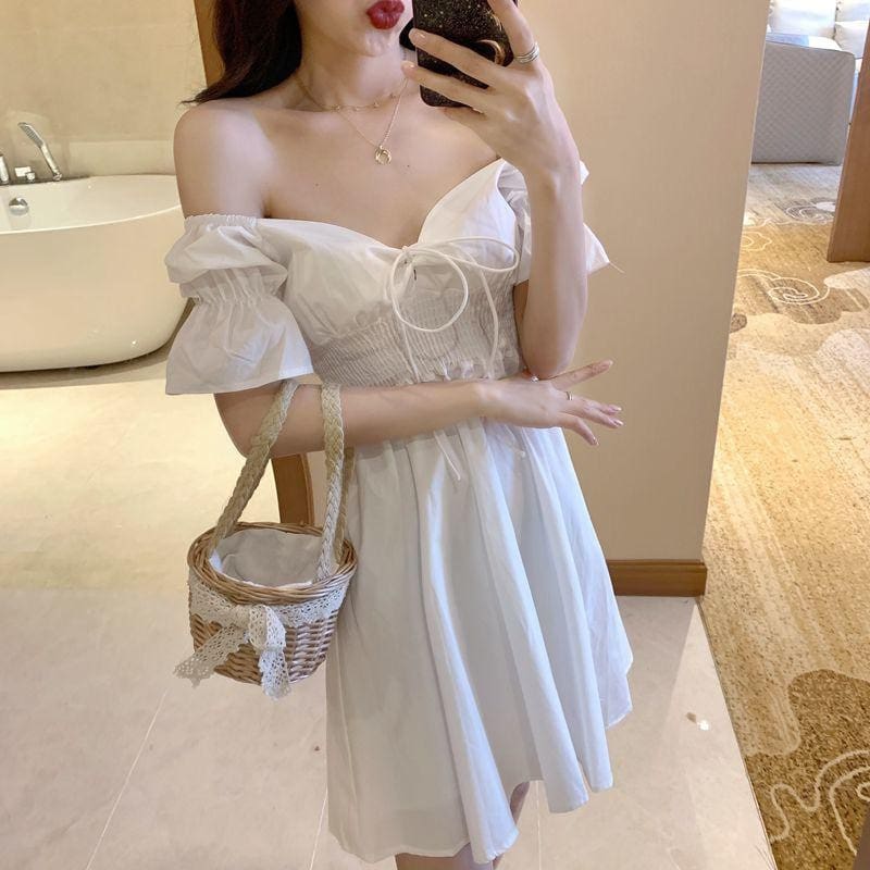 Robe blanche courte bohémienne manches bouffantes – Image 4
