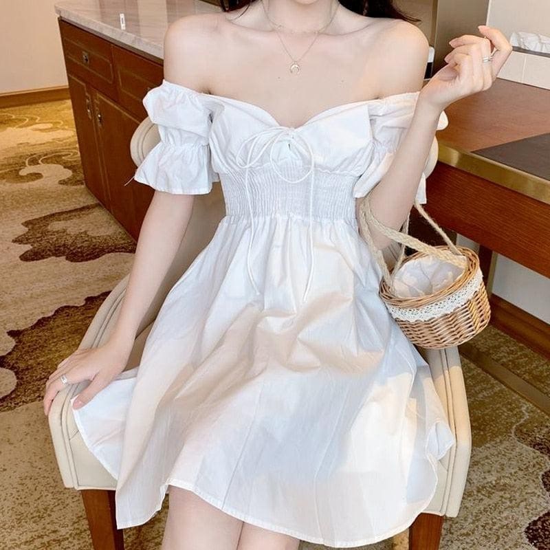 Robe blanche courte bohémienne manches bouffantes – Image 5