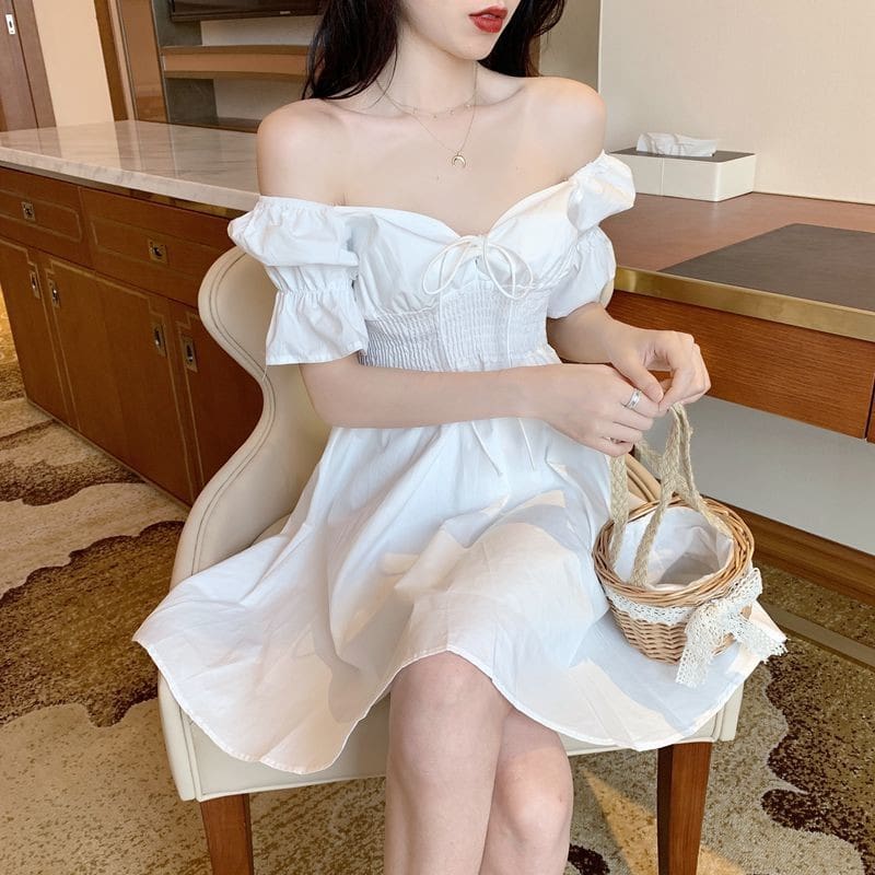 Robe blanche courte bohémienne manches bouffantes – Image 6