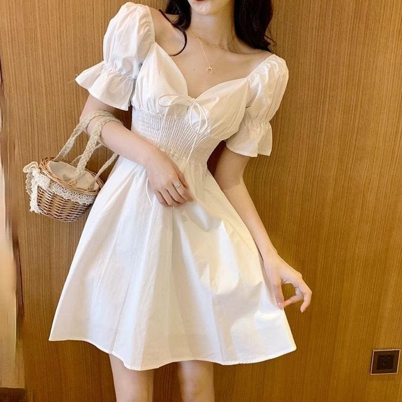 Robe blanche courte bohémienne manches bouffantes – Image 8