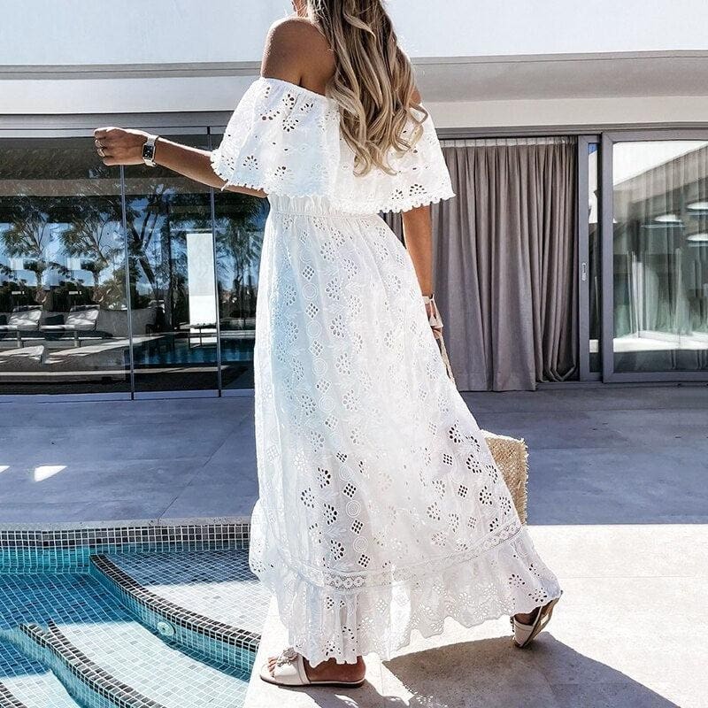 Robe blanche longue bohème sans manches – Image 3