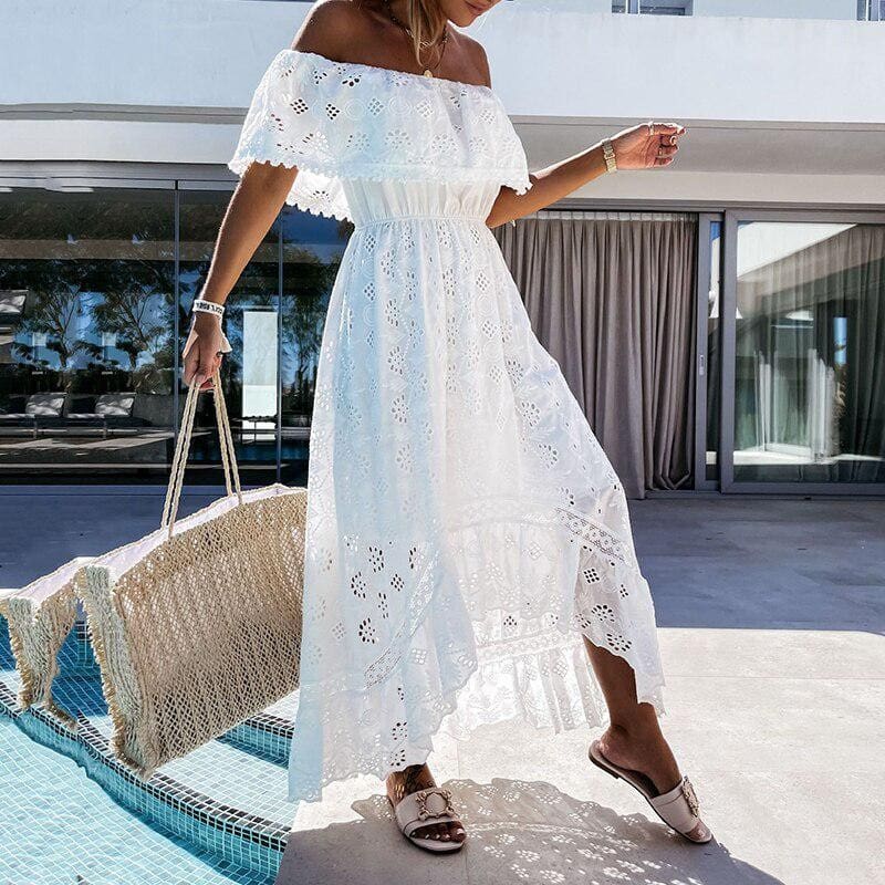 Robe blanche longue bohème sans manches – Image 4