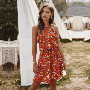 Robe champêtre courte bohémienne
